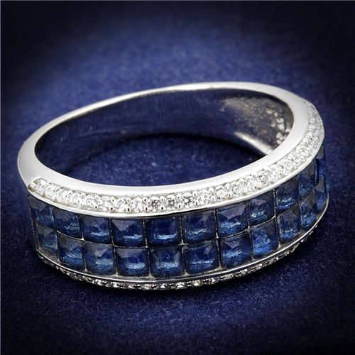 Jewellery Kingdom Sapphire Band Cz Sterling Silver 7.5mm Eternity Handmade Stamped Ring (Blue) - Jewelry Rings - British D'sire