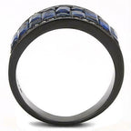 Jewellery Kingdom Sapphire Blue Cubic Zirconia Emerald Princess Stainless Steel Ladies Black Band Ring - Jewelry Rings - British D'sire