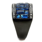 Jewellery Kingdom Sapphire Blue Cubic Zirconia Emerald Princess Stainless Steel Ladies Black Band Ring - Jewelry Rings - British D'sire
