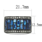 Jewellery Kingdom Sapphire Blue Cubic Zirconia Emerald Princess Stainless Steel Ladies Black Band Ring - Jewelry Rings - British D'sire