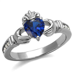 Jewellery Kingdom Sapphire Claddagh Heart Cz Stainless Steel Irish Celtic Silver Ring - Jewelry Rings - British D'sire