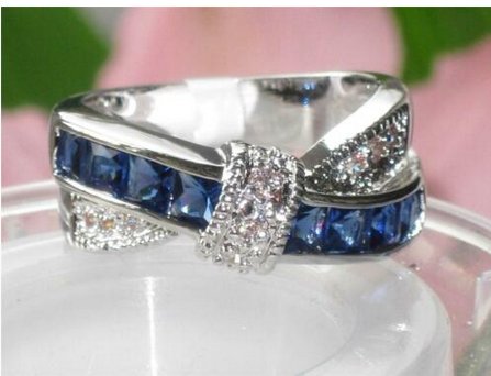Jewellery Kingdom Sapphire Crossover Princess Cut CZ Stainless Steel Ladies All Size Ring (Blue) - Jewelry Rings - British D'sire