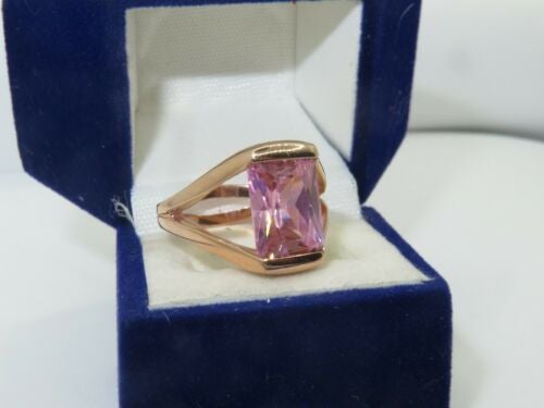 Jewellery Kingdom Sapphire Emerald Cubic Zirconia 3CT Sterling Silver Ladies Ring (Pink & Rose Gold) - Rings - British D'sire