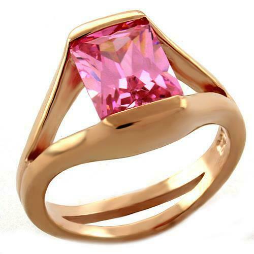 Jewellery Kingdom Sapphire Emerald Cubic Zirconia 3CT Sterling Silver Ladies Ring (Pink & Rose Gold) - Rings - British D'sire Main image