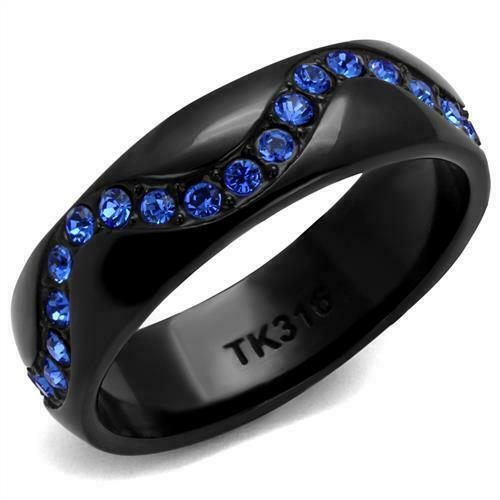 Jewellery Kingdom Sapphire Eternity Band Simulated Diamonds Ladies 6mm Steel Ring (Black) - Jewelry Rings - British D'sire Main image