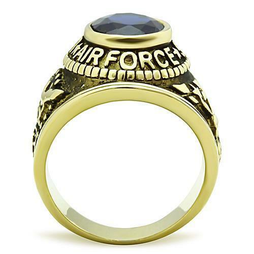 Jewellery Kingdom Sapphire Gold Military Steel 18KT Oval Mens Air Force Ring - Jewelry Rings - British D'sire