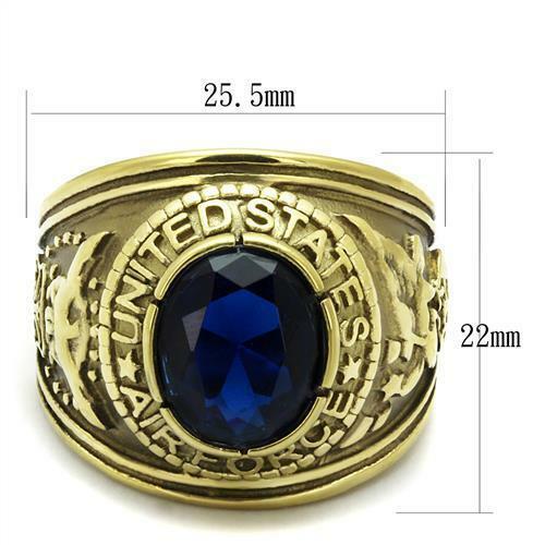 Jewellery Kingdom Sapphire Gold Military Steel 18KT Oval Mens Air Force Ring - Jewelry Rings - British D'sire