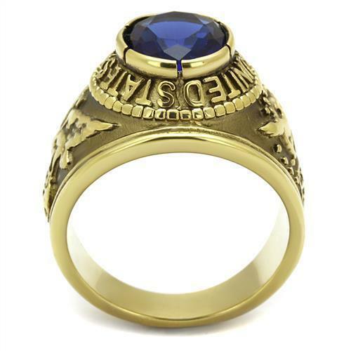 Jewellery Kingdom Sapphire Gold Military Steel 18KT Oval Mens Air Force Ring - Jewelry Rings - British D'sire