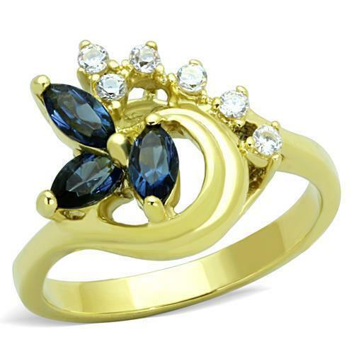 Jewellery Kingdom Sapphire Marquise Cut Cubic Zirconia Steel Blue Pretty Dress Ladies Gold Ring - Jewelry Rings - British D'sire Main image