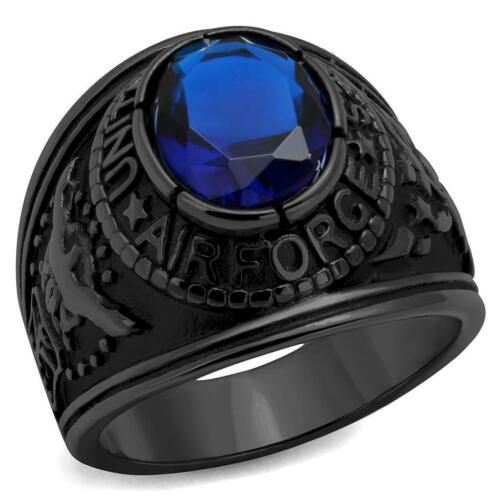Jewellery Kingdom Sapphire Oval Signet Pinky Black Military Stainless Steel Mens Raf Ring - Jewelry Rings - British D'sire