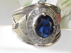 Jewellery Kingdom Sapphire Signet Military Cubic Zirconia Oval Blue Stainless Steel Mens Marines Ring - Jewelry Rings - British D'sire