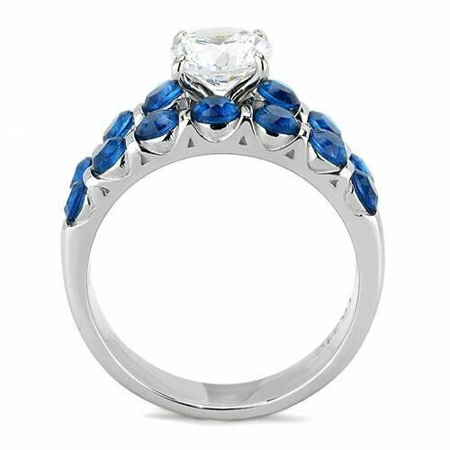 Jewellery Kingdom Sapphire Wedding Band Engagement Set Blue Cz Solitaire Stainless Steel Ring - Jewelry Rings - British D'sire