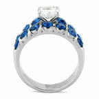 Jewellery Kingdom Sapphire Wedding Band Engagement Set Blue Cz Solitaire Stainless Steel Ring - Jewelry Rings - British D'sire