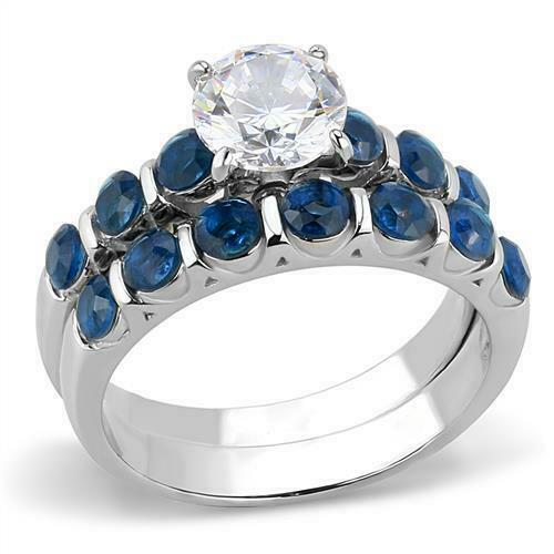 Jewellery Kingdom Sapphire Wedding Band Engagement Set Blue Cz Solitaire Stainless Steel Ring Secondary image
