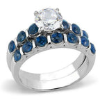 Jewellery Kingdom Sapphire Wedding Band Engagement Set Blue Cz Solitaire Stainless Steel Ring - Jewelry Rings - British D'sire