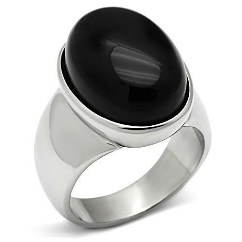 Jewellery Kingdom Semi Precious Gemstone Signet Pinky Stainless Steel Mens Onyx Ring (Silver) - Jewelry Rings - British D'sire