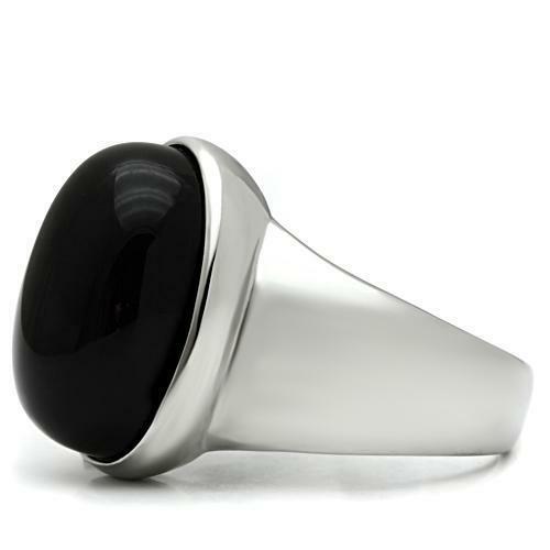 Jewellery Kingdom Semi Precious Gemstone Signet Pinky Stainless Steel Mens Onyx Ring (Silver) - Jewelry Rings - British D'sire