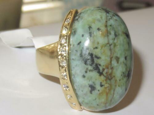 Jewellery Kingdom Semi Precious Turquoise Cocktail Statement Big cz Ladies Ring (Green Gold) - Rings - British D'sire