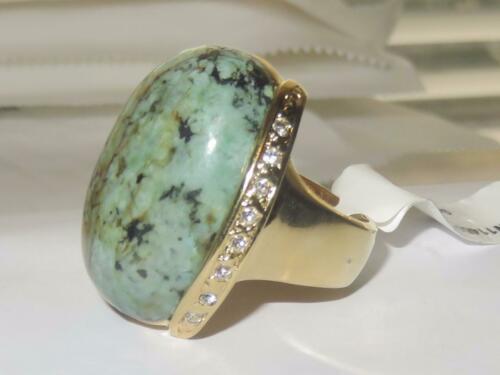 Jewellery Kingdom Semi Precious Turquoise Cocktail Statement Big cz Ladies Ring (Green Gold) - Rings - British D'sire