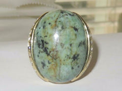 Jewellery Kingdom Semi Precious Turquoise Cocktail Statement Big cz Ladies Ring (Green Gold) - Rings - British D'sire