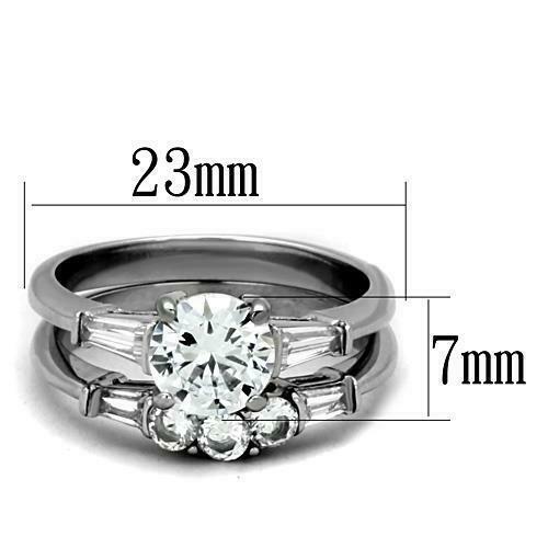 Jewellery Kingdom Set Engagement Wedding Band Stainless Steel Baguettes Ring (Silver) - Engagement Rings - British D'sire