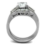 Jewellery Kingdom Set Engagement Wedding Band Stainless Steel Baguettes Ring (Silver) - Engagement Rings - British D'sire