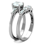 Jewellery Kingdom Set Engagement Wedding Band Stainless Steel Baguettes Ring (Silver) - Engagement Rings - British D'sire