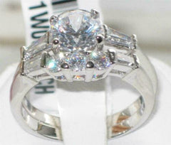 Jewellery Kingdom Set Engagement Wedding Band Stainless Steel Baguettes Ring (Silver) - Engagement Rings - British D'sire
