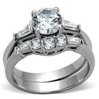 Jewellery Kingdom Set Engagement Wedding Band Stainless Steel Baguettes Ring (Silver) - Engagement Rings - British D'sire