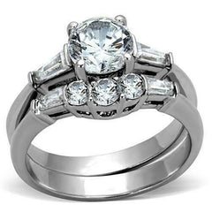 Jewellery Kingdom Set Engagement Wedding Band Stainless Steel Baguettes Ring (Silver) - Engagement Rings - British D'sire