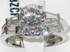 Jewellery Kingdom Set Engagement Wedding Band Stainless Steel Baguettes Ring (Silver) - Engagement Rings - British D'sire