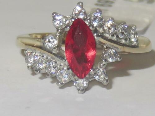 Jewellery Kingdom Siam Cubic Zirconia 18KT Steel Dress Ladies Pretty Elegant Marquise Ring (Gold & Red) - Rings - British D'sire Main image