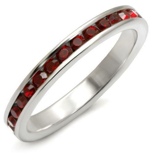 Jewellery Kingdom Siam Ladies Eternity Band Red Channel Sterling Silver Stacking Ring - Jewelry Rings - British D'sire