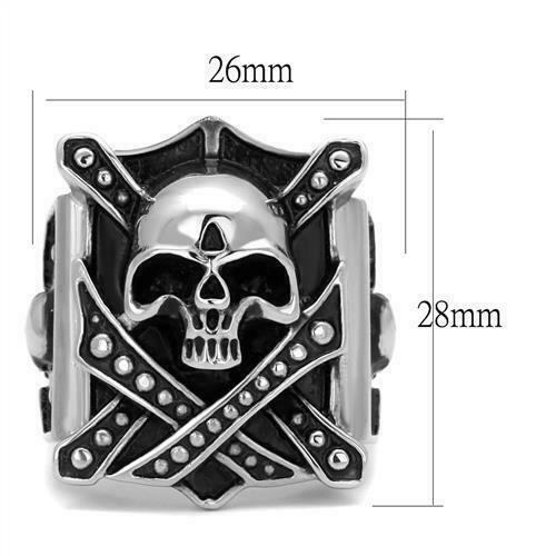 Jewellery Kingdom Signet Biker Goth Black Stainless Steel Chunky Mens Skull Ring (Silver) - Rings - British D'sire