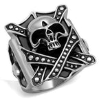 Jewellery Kingdom Signet Biker Goth Black Stainless Steel Chunky Mens Skull Ring (Silver) - Rings - British D'sire