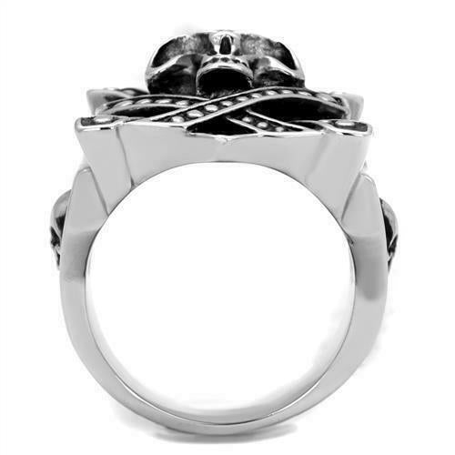 Jewellery Kingdom Signet Biker Goth Black Stainless Steel Chunky Mens Skull Ring (Silver) - Rings - British D'sire