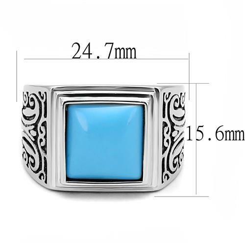 Jewellery Kingdom Signet Blue Stainless Steel Silver Square Mens Turquoise Ring Secondary image