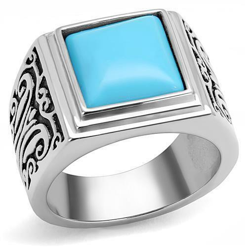 Jewellery Kingdom Signet Blue Stainless Steel Silver Square Mens Turquoise Ring - Jewelry Rings - British D'sire Main image