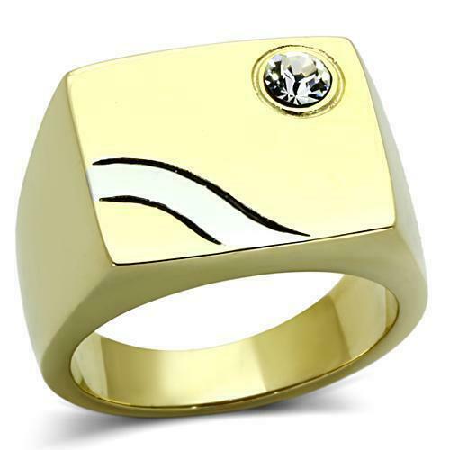 Jewellery Kingdom Signet Cubic Zirconia 18kt Stainless Steel Square Mens Gold Ring - Mens Fine Jewellery - British D'sire Main image