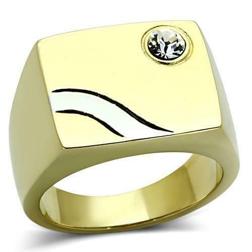 Jewellery Kingdom Signet Cubic Zirconia 18kt Stainless Steel Square Mens Gold Ring - Mens Fine Jewellery - British D'sire