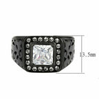 Jewellery Kingdom Signet Cubic Zirconia Pinky Square Princess Stainless Steel Mens Black Ring - Jewelry Rings - British D'sire