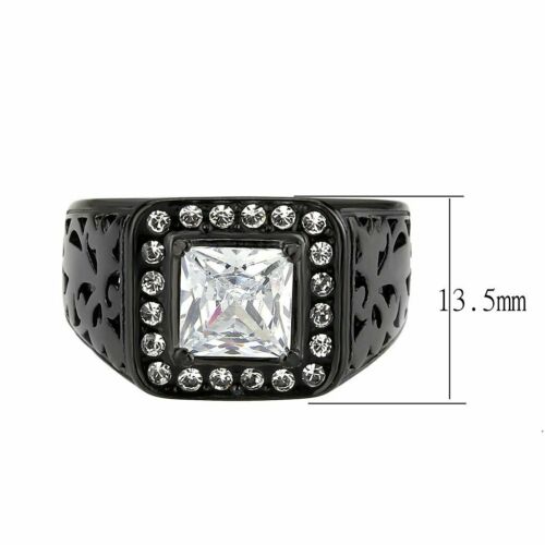 Jewellery Kingdom Signet Cubic Zirconia Pinky Square Princess Stainless Steel Mens Black Ring - Jewelry Rings - British D'sire