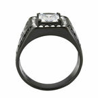 Jewellery Kingdom Signet Cubic Zirconia Pinky Square Princess Stainless Steel Mens Black Ring - Jewelry Rings - British D'sire