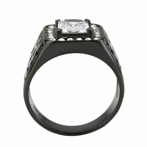 Jewellery Kingdom Signet Cubic Zirconia Pinky Square Princess Stainless Steel Mens Black Ring - Jewelry Rings - British D'sire