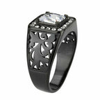 Jewellery Kingdom Signet Cubic Zirconia Pinky Square Princess Stainless Steel Mens Black Ring - Jewelry Rings - British D'sire