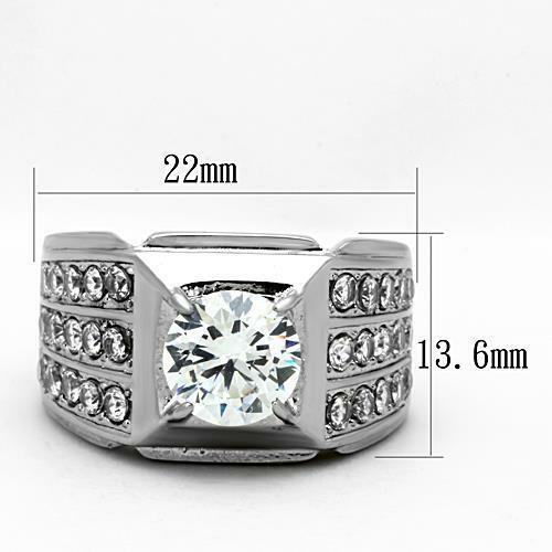 Jewellery Kingdom Signet Cubic Zirconia Solitaire Stainless Steel Triple Row Chunky  3CT Mens Ring Secondary image