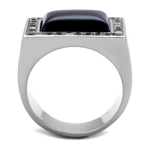 Jewellery Kingdom Signet Emerald Cut Stainless Steel Square Mens Smoke Quartz Ring (Blue) - Rings - British D'sire