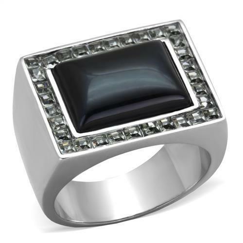 Jewellery Kingdom Signet Emerald Cut Stainless Steel Square Mens Smoke Quartz Ring (Blue) - Rings - British D'sire Main image