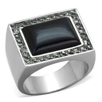Jewellery Kingdom Signet Emerald Cut Stainless Steel Square Mens Smoke Quartz Ring (Blue) - Rings - British D'sire