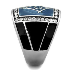 Jewellery Kingdom Signet Military Blue Stainless Steel Enamel Pinky Mens Masonic Ring - Jewelry Rings - British D'sire